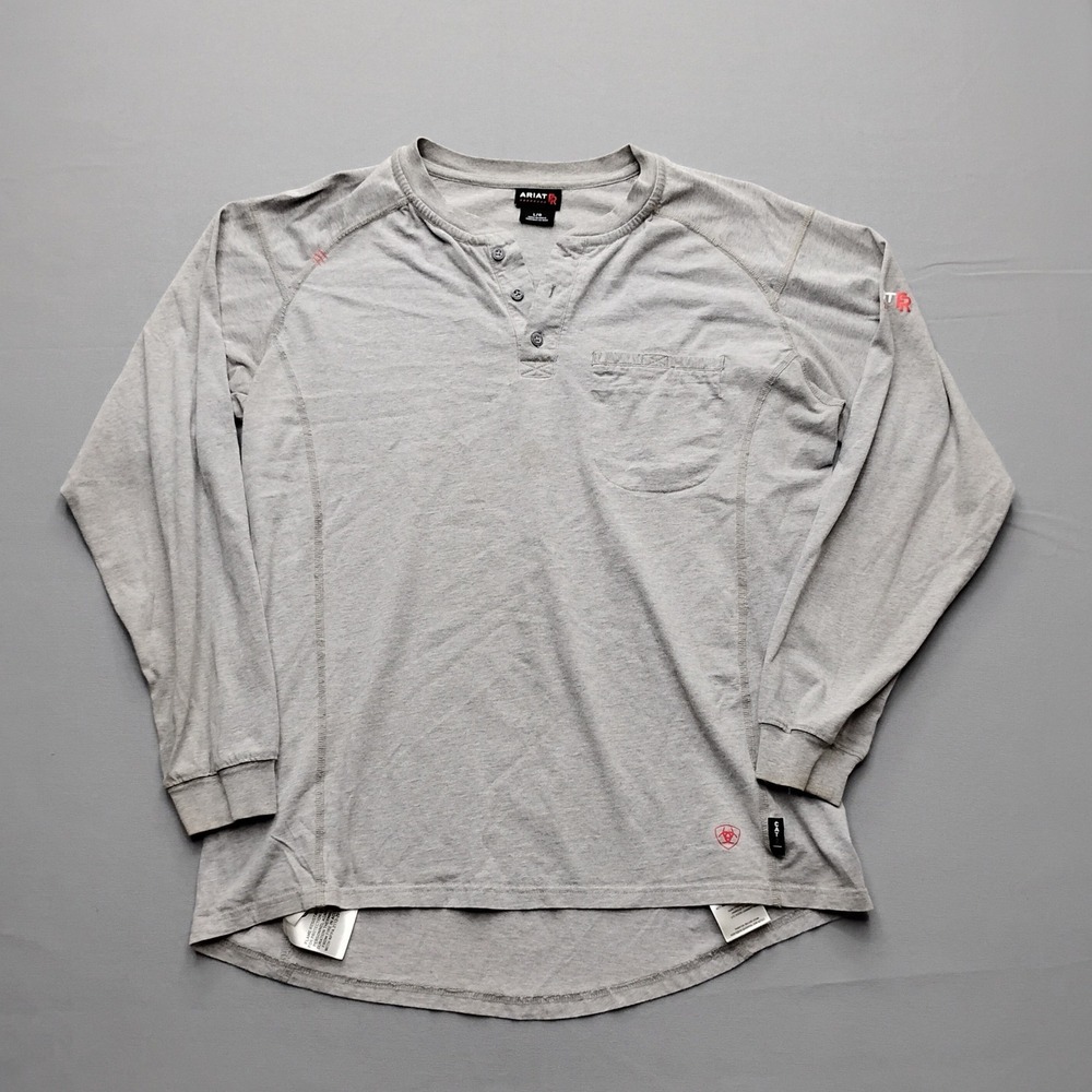 Ariat Work FR Mens Henley Shirt Large Gray Long Sleeve Flame Resistant CAT 2